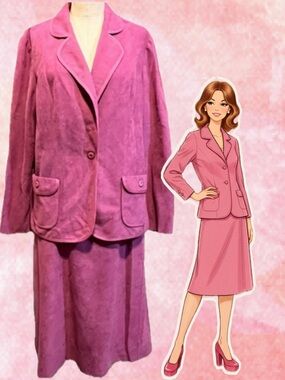 VINTAGE raspberry Marty Gutmacker 2 piece skirt suit‎ set blazer jacket 70s 80s